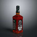 Red Square Whiskey Bottle With Detailed Label And Decorative Cap