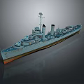 Detailed Vintage Military Gray Warship Model With Upper Structure Chimney Antenna On Reflective Surface