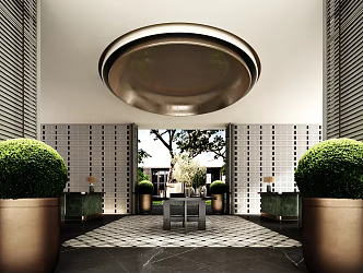 Modern hotel lobby floral ornaments combination 3d model