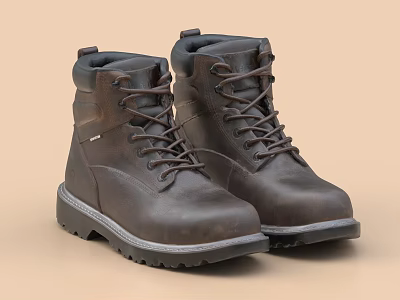 Brown Leather Lace Up Boots With Thick Sole And Durable Design For Daily Wear 3d model