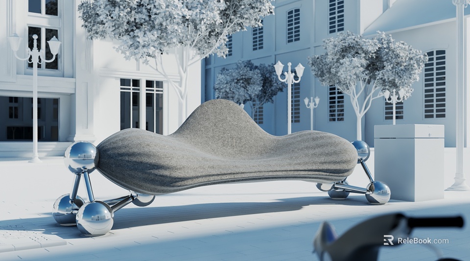 Modern Outdoor Landscape Seat With Unique Shape And Metallic Supports 3d model 