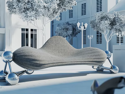 Modern Outdoor Landscape Seat With Unique Shape And Metallic Supports 3d model