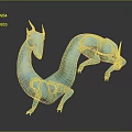 Blue Fantasy Dragon Like Creature Showcasing Yellow Horns Curved Body And Dynamic Stance