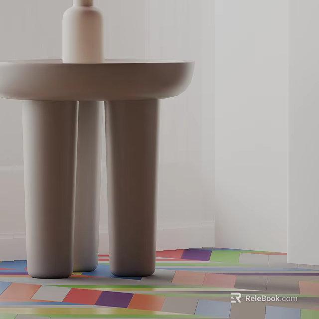 Modern Light Gray Side Table With Three Cylindrical Legs And Colorful Floor Design 3d model