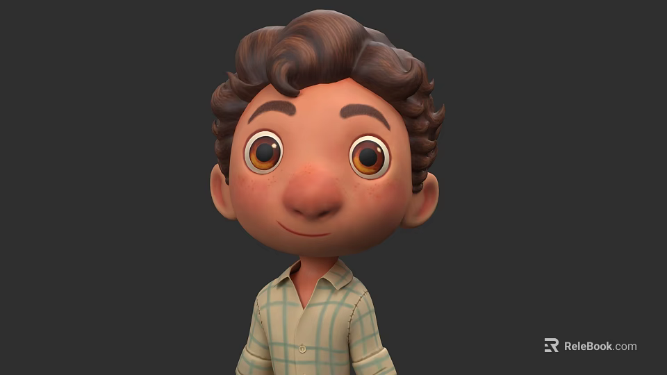 3D Animated Game And Film Character With Curly Brown Hair And Checkered Shirt 3d model 