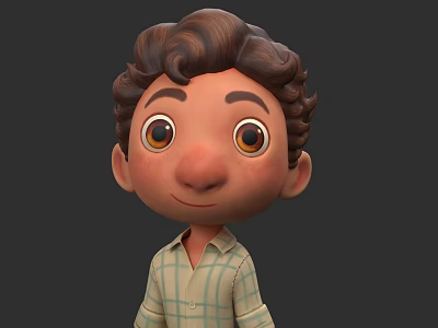 3D Animated Game And Film Character With Curly Brown Hair And Checkered Shirt 3d model