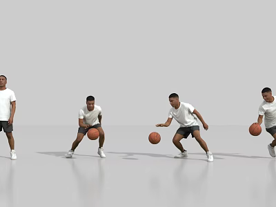 Dynamic Men Practicing Basketball Dribbling With Various Stances On Indoor Court 3d model