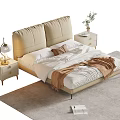 Modern Double Bed With Beige Leather Headboard White Bedding Brown Throw And Nightstands