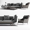 Modern Gray Sofa And Coffee Table Set With Accent Chairs Pillows And Throw Blanket 3d model