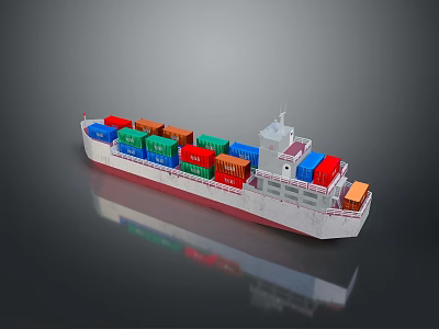 Container Ship Model Loaded With Colorful Containers On Gray Reflective Background 3d model
