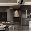 Modern Open Concept Dining and Living Room Interior Design With Marble Sofa Dining Table And Lighting 3d model