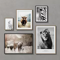 Framed Animal Paintings Featuring Highland Cow Zebra Lion Giraffe And Elephant Wall Art