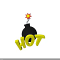 Black Bomb with Red Star Fuse on Top Displaying Yellow HOT Text