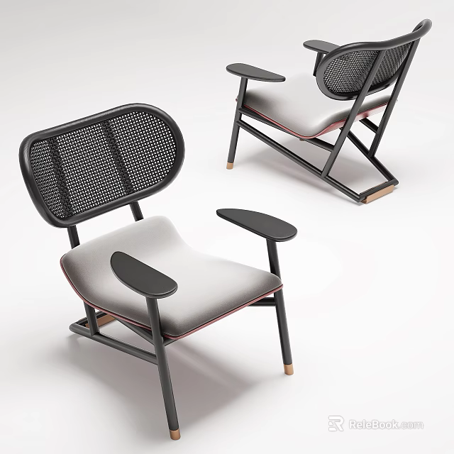 Modern Leisure Chair With Mesh Backrest Armrests Upholstered Seat And Black Metal Frame Design 3d model 