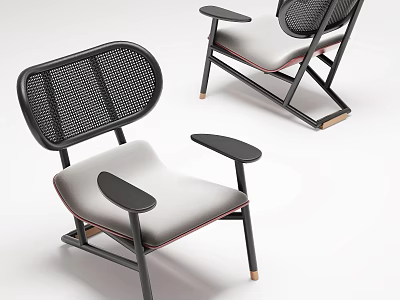 Modern Leisure Chair With Mesh Backrest Armrests Upholstered Seat And Black Metal Frame Design 3d model