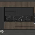 Modern Kitchen Design Featuring Dark Wood Cabinets And Marble Backsplash 3d model