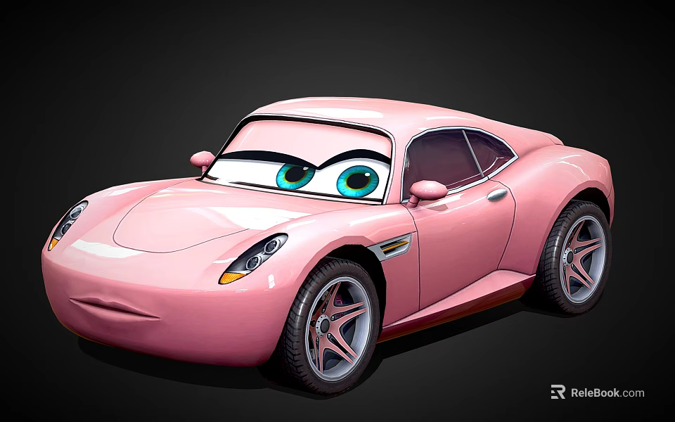 Cute Pink Cartoon Electric Toy Car With Big Eyes And Stylish Wheels 3d model 
