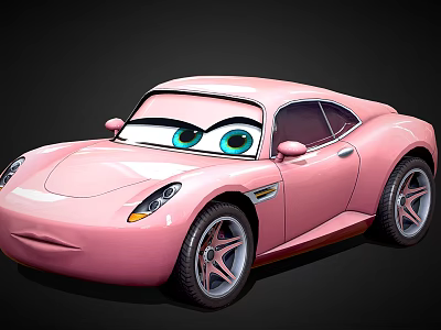 Cute Pink Cartoon Electric Toy Car With Big Eyes And Stylish Wheels 3d model