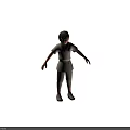 Child with Brown Hair in Standing Pose Wearing White T-shirt Brown Pants and Belt