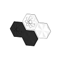 Modern Floor Design with Black and White Hexagonal Tiles and Intricate Flower Patterns 3d model