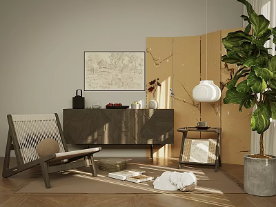 Modern Entryway Console Table And Side Cabinet With Decor Items And Natural Light 3d model