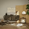 Modern Entryway Console Table And Side Cabinet With Decor Items And Natural Light 3d model