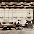 Modern New Chinese-style Office Company Reception Area Reception Area Sofa Tea Table and Combination Chinese-style Floor Lamp Table Lamp Chairman Manager Office Desk and Chair Combination 3d model