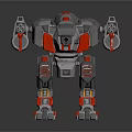Mechanical Robot Character With Red Silver Armor Arm Cannons And Reflective Surface 3d model