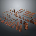 Various Wood And Stone Construction Components Featuring Railings Flooring And Frames