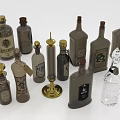 Vintage Decorative Glass Bottles With Various Sizes Shapes Designs And Labels