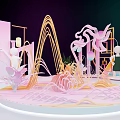 Pink Decorative Display Scene With Curved Designs Flowers And Geometric Shapes