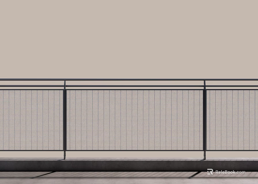 Modern Metal Grid Railing Design With Horizontal And Vertical Bars On Concrete Platform 3d model