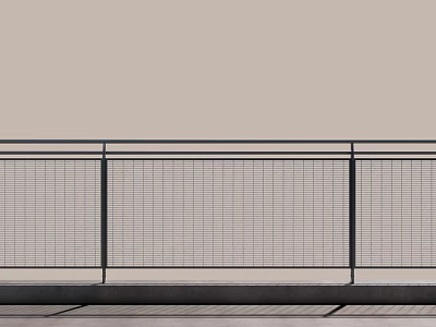 Modern Metal Grid Railing Design With Horizontal And Vertical Bars On Concrete Platform 3d model