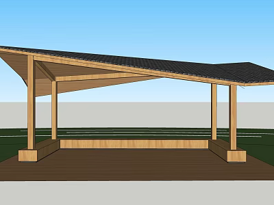 Wooden Pergola Structure With Sloped Roof And Support Columns In Outdoor Area 3d model
