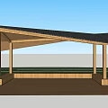 Wooden Pergola Structure With Sloped Roof And Support Columns In Outdoor Area