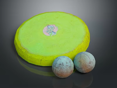 Yellow Flying Disc With Cartoon Design And Two Gray Balls 3d model