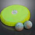 Yellow Flying Disc With Cartoon Design And Two Gray Balls