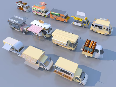 Diverse Commercial Food Trucks For Mobile Business Operations And Catering Services 3d model