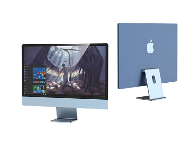 Apple All in One Desktop Computer With Sleek Blue Monitor Stand And Modern Screen Design 3d model