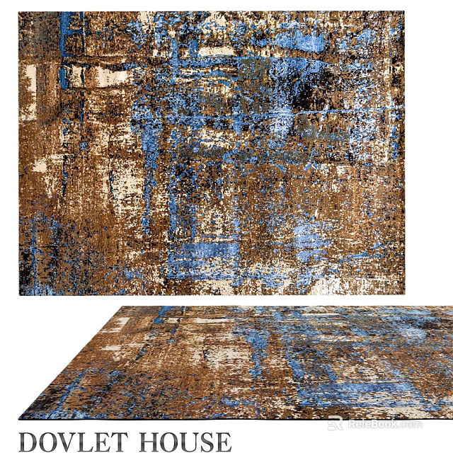 Stylish Square Rug With Brown Blue Abstract Pattern For Modern Living Room 3d model 