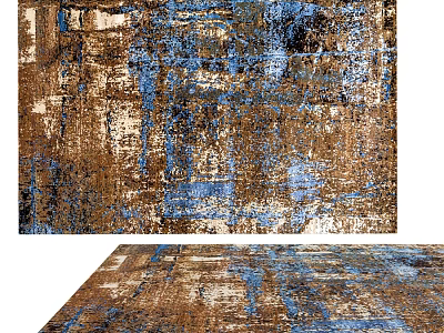 Stylish Square Rug With Brown Blue Abstract Pattern For Modern Living Room 3d model