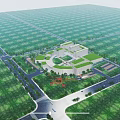 Aerial View Planning Of Modern Green Roof Buildings With Circular Layout Trees And Road Networks