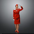 Young Child In Red Stewardess Uniform Saluting During Fun Pretend Play Session