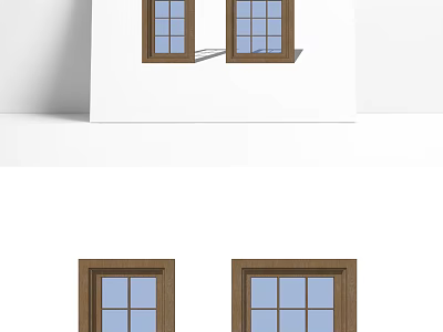 Wooden Window Frames With Glass Panes And Classic Design Elements 3d model