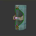 Other Blue Cylindrical Container With Yellow Black Warning Stripes And Gray Controller With Green Indicator