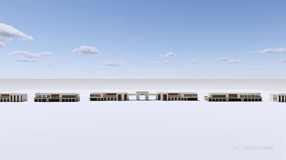 Modern Commercial Street Architecture Featuring Main Entrance And Building Facade 3d model 