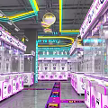Indoor Amusement Park With Neon Lights Pink And Blue Decorations Bright Lighting Interactive Game Zones