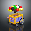 Handcrafted Wooden Cart with Colorful Balloons on Top and Black Spoked Wheels