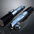 Modern Metallic Lightsaber Weapons With Silver Black Design And Glowing Orange Buttons