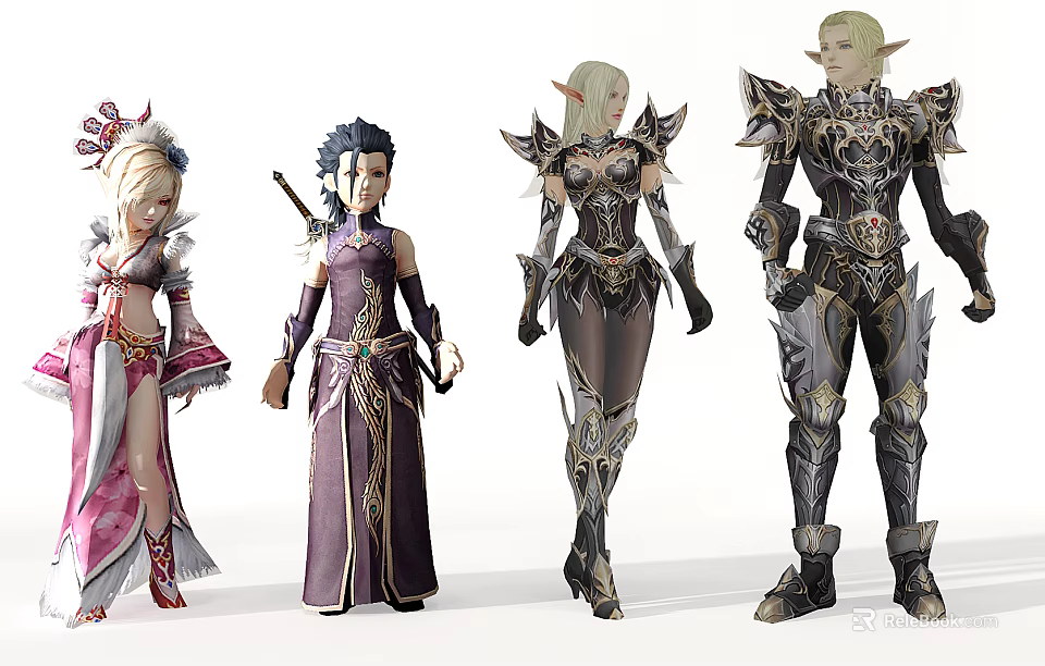 Fantasy Game and Movie Characters With Elven Ears Various Costumes and Armor 3d model 